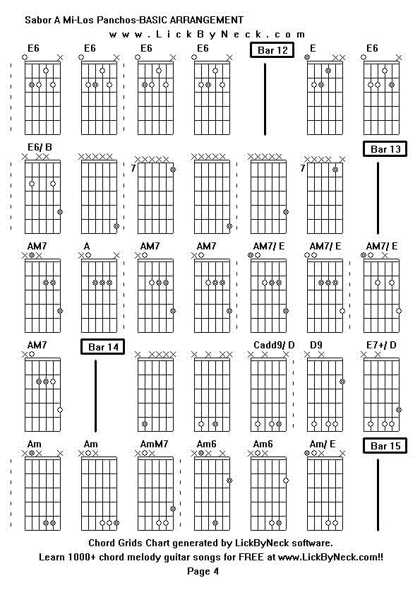 Chord Grids Chart of chord melody fingerstyle guitar song-Sabor A Mi-Los Panchos-BASIC ARRANGEMENT,generated by LickByNeck software.